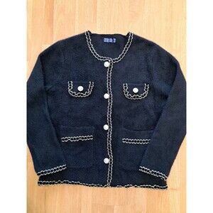 SnowFlake Brand Black Cardigan Faux Pearl Button Front Women’s Size S/M